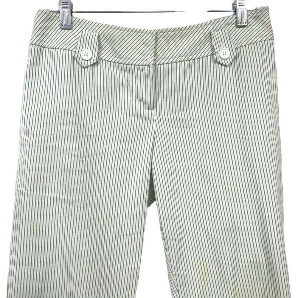 Ann Taylor Loft Sz 2 Marisa Cuffed Capri Pants Pinstripe White with Green - Picture 1 of 5